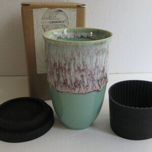 NOVA CERAMICS Travel Coffee Mug 12 oz CUP Blue/Purple Nebula NOVACERAMICS NIB